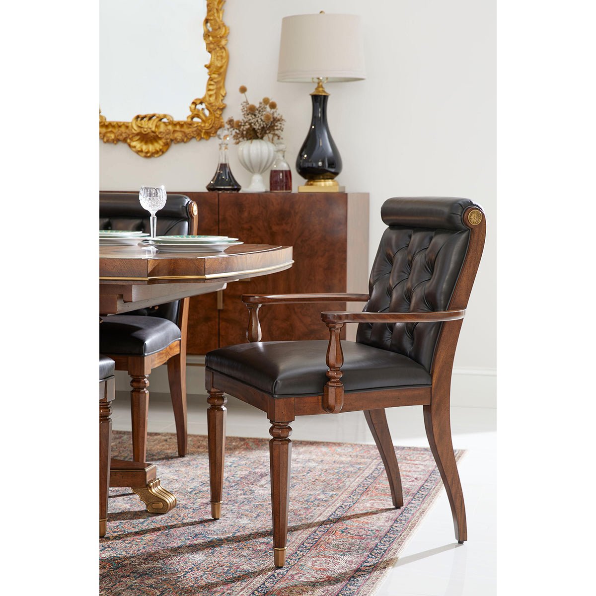 Dining armchair in elegant dining room setting.