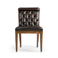 Front view, elegant classic leather tufted dining chair.