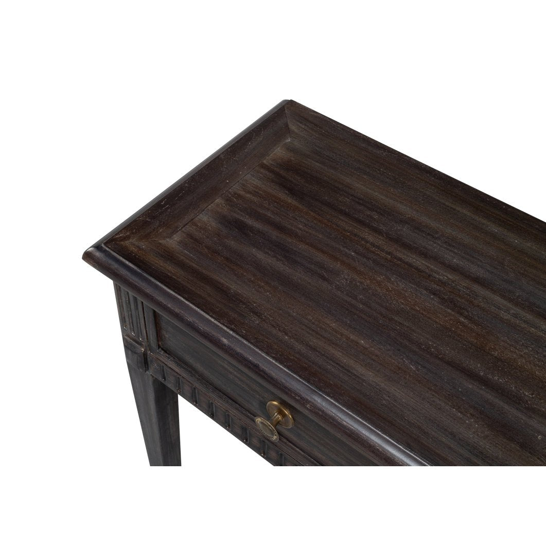 Corner view of table surface with detailed wood texture.