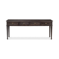 Front view of classic console table with drawers.