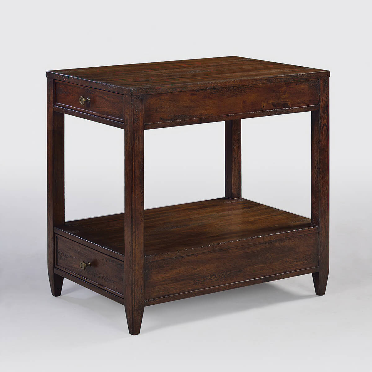 Angled view of mahogany side table.