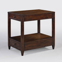 Angled view of mahogany side table.