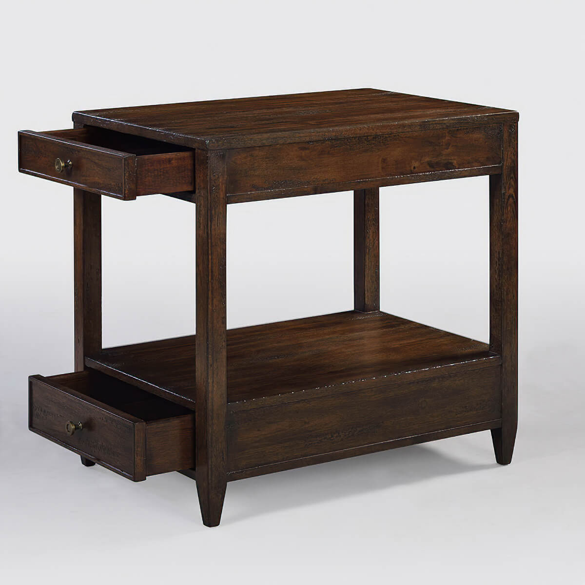 Mahogany side table both drawers open.