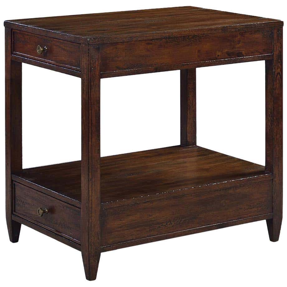 Mahogany side table front view with single drawer.
