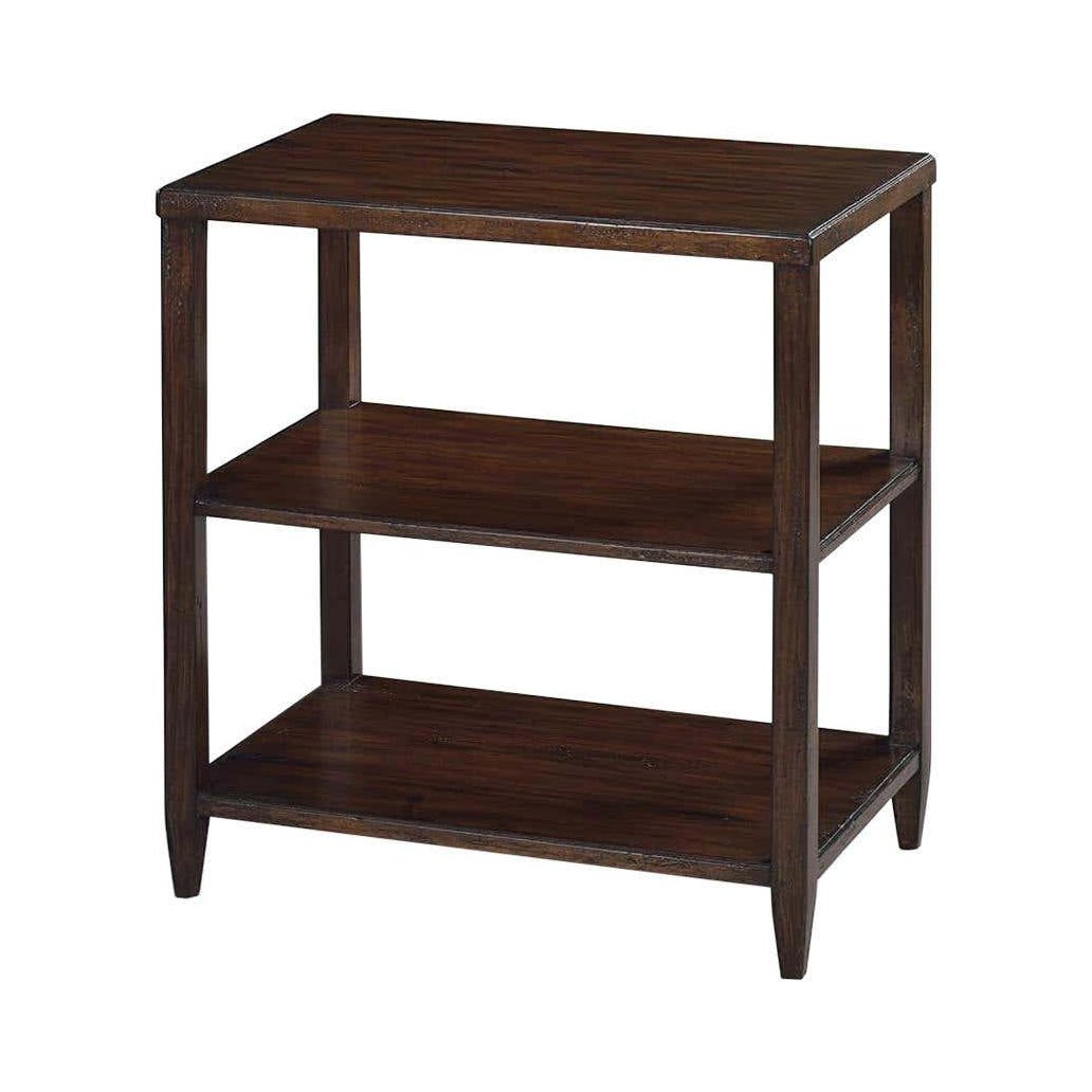 Three-tier side table, full view, mahogany finish