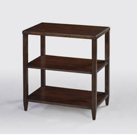Three-tier wooden side table, angled view, dark finish