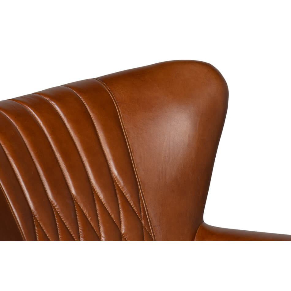 Leather chair wingback stitching details.