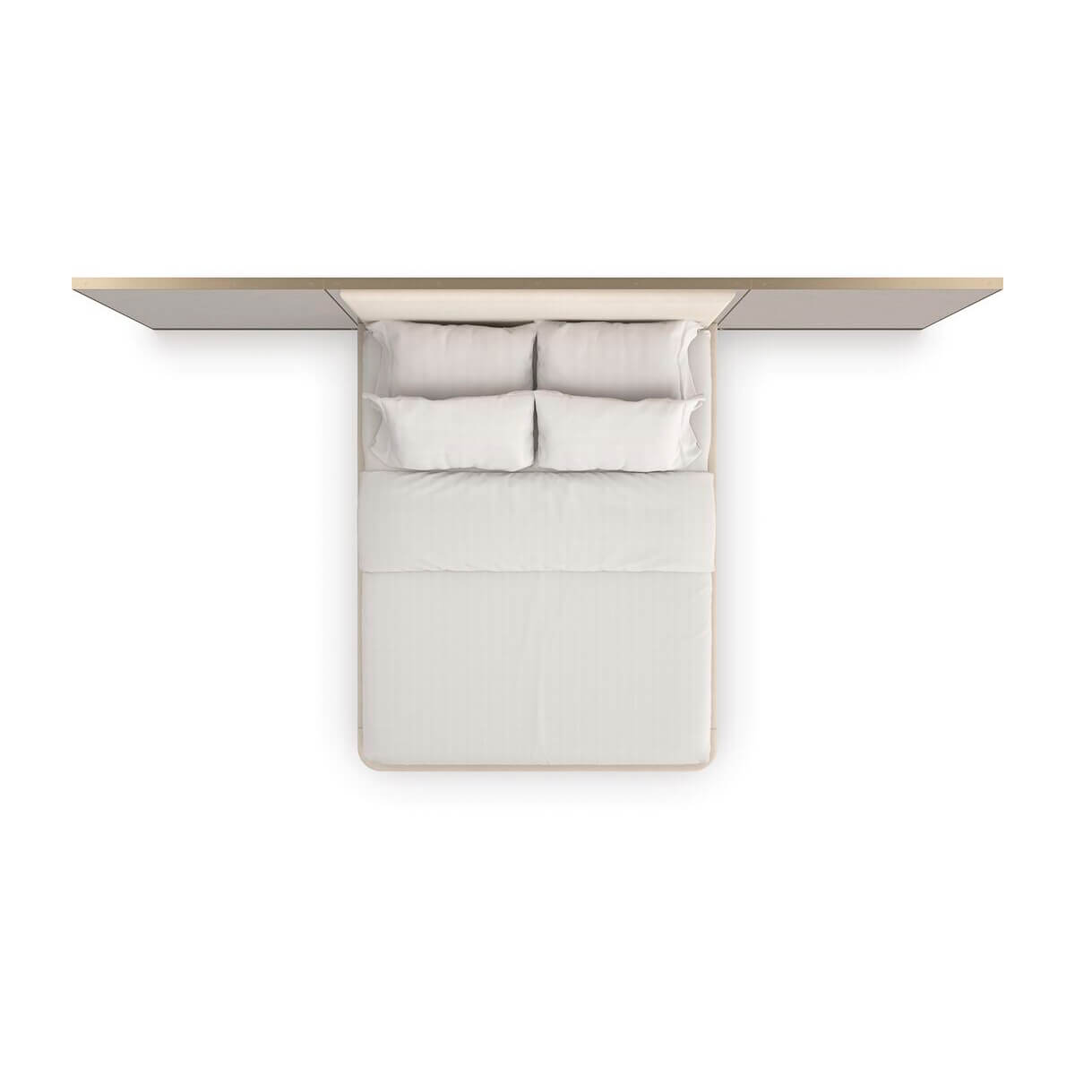 Top view of the modern queen bed with wings.