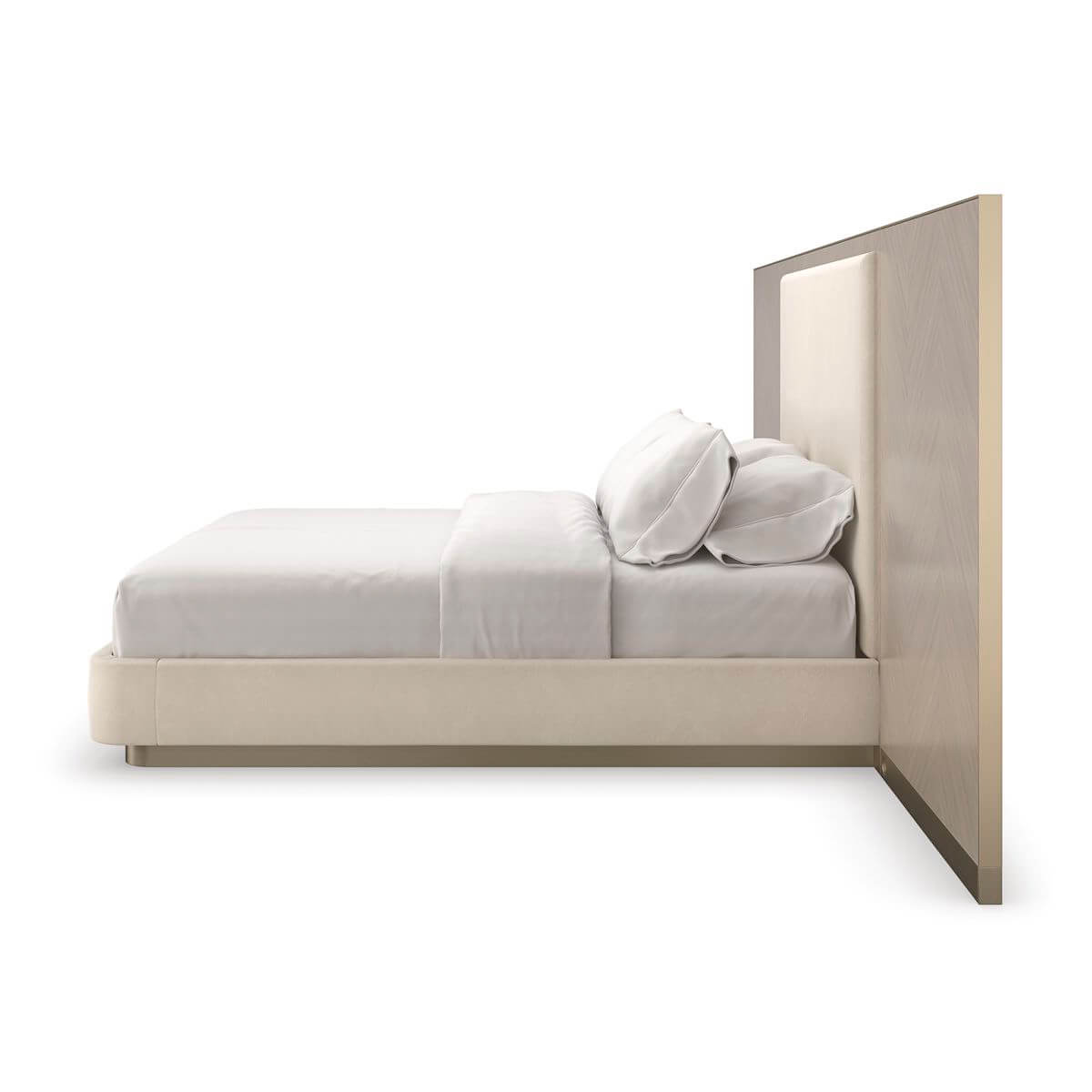 Side view of queen bed showing wing detail.