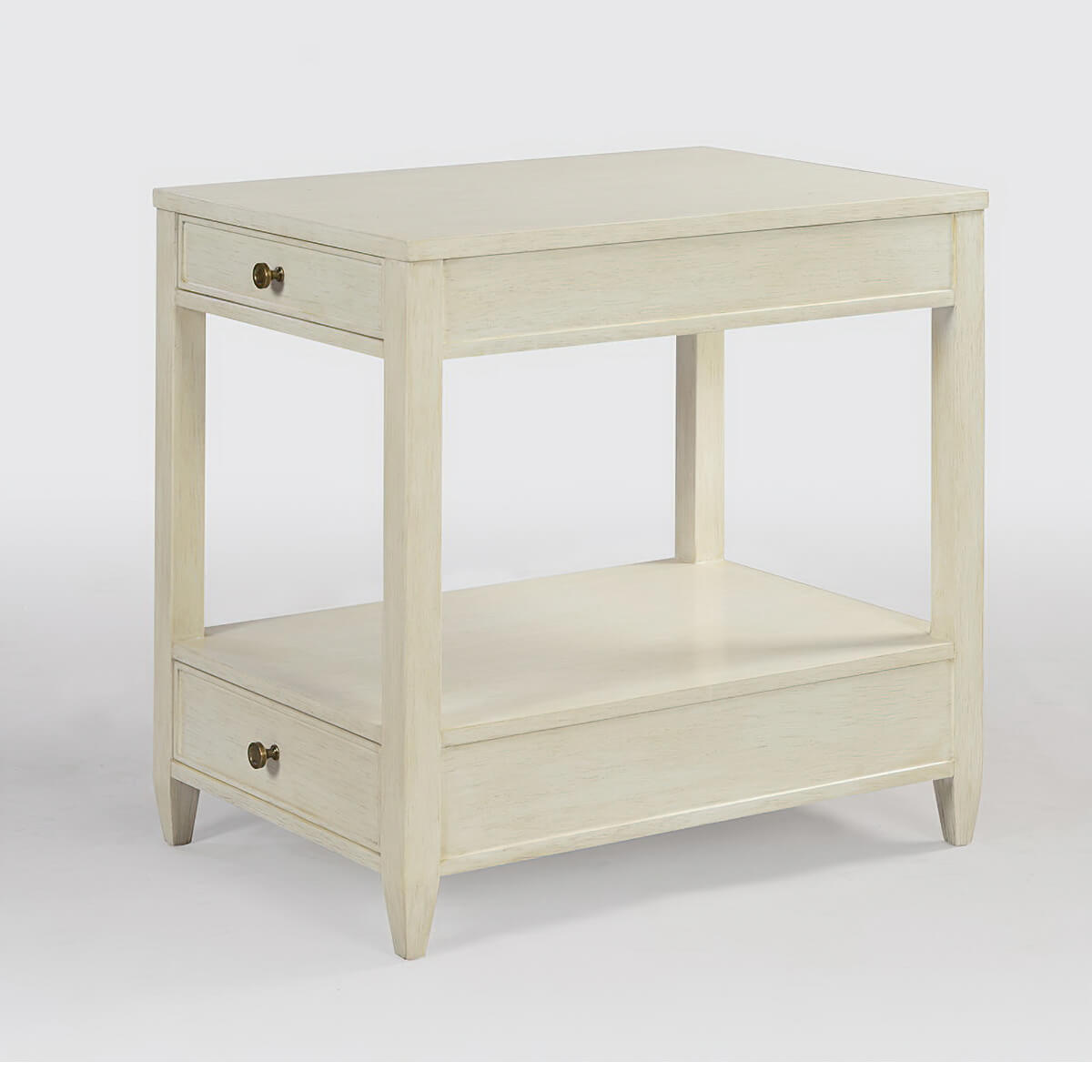 Classic narrow side table, front angle view, drift white.