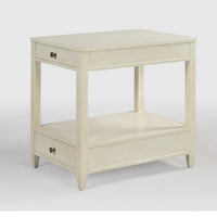 Classic narrow side table, front angle view, drift white.