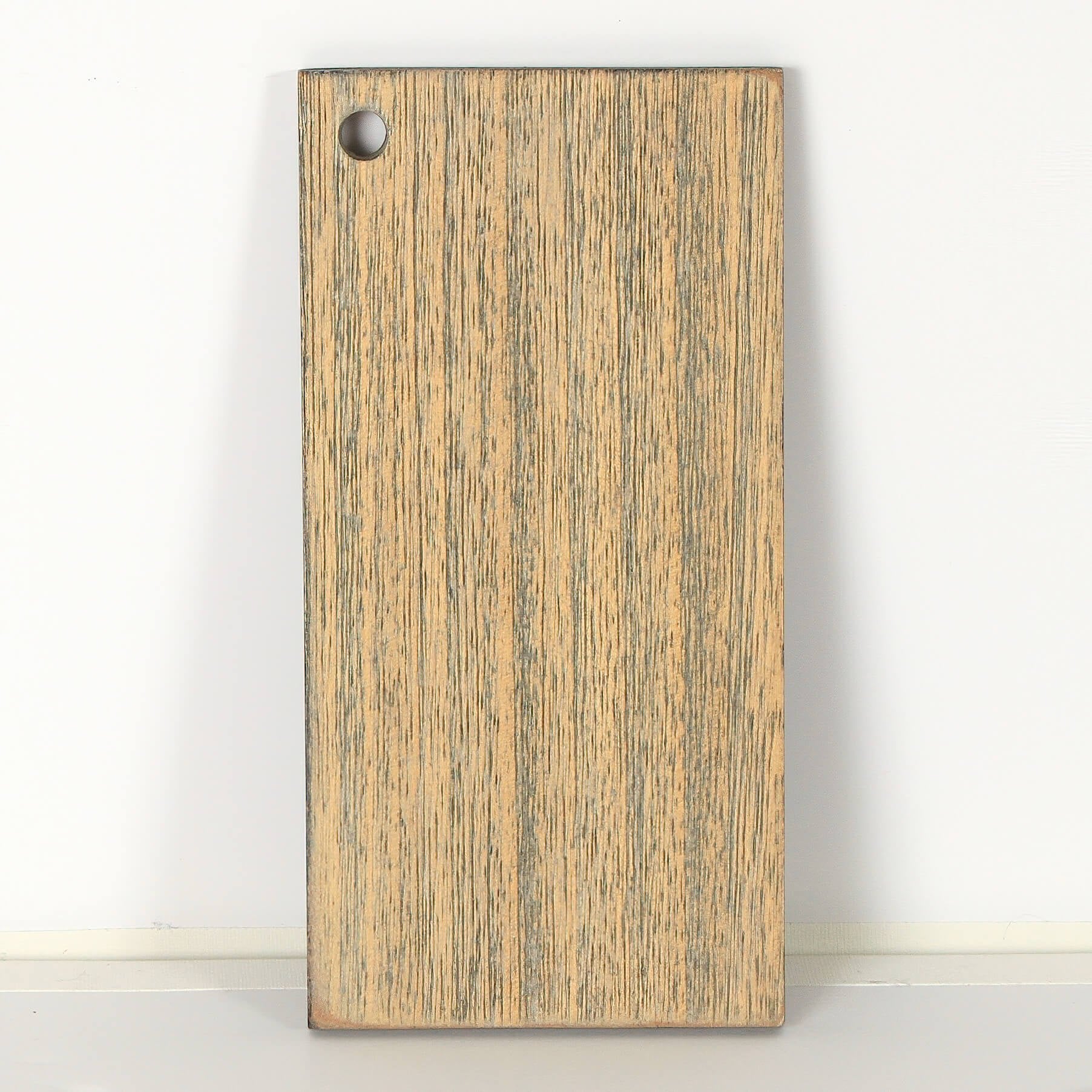 Wood sample board, grey finish, texture detail