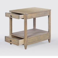 Side table with open drawers, showcasing storage