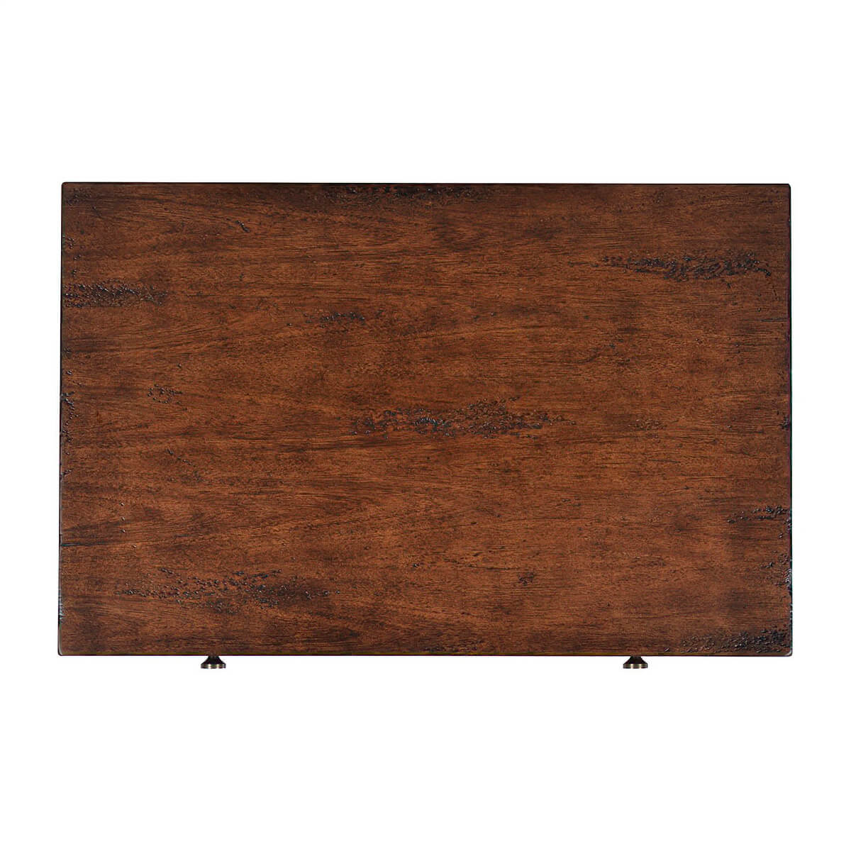 Top view of classic mahogany nightstand surface.