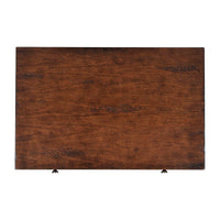Top view of classic mahogany nightstand surface.