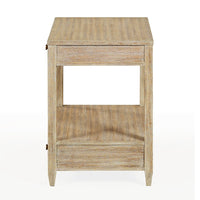 Nightstand side view, closed, wood texture.