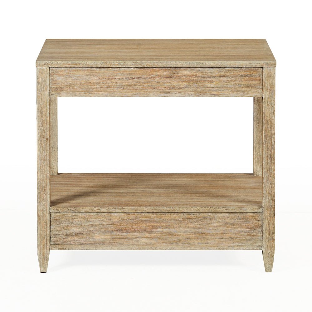 Nightstand back view, wood texture, simple design.