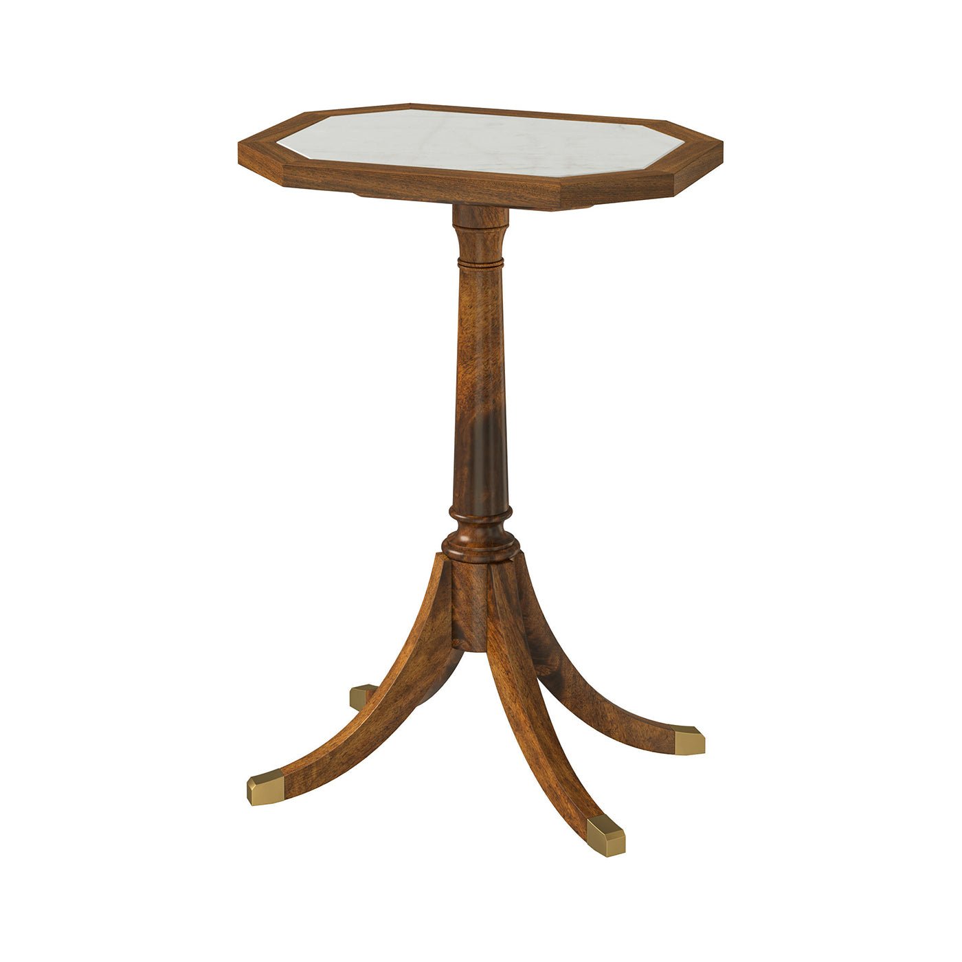 Octagonal marble top accent table on white background.
