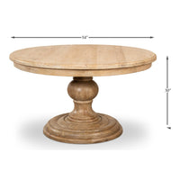 Dimensions diagram of round pedestal dining table.