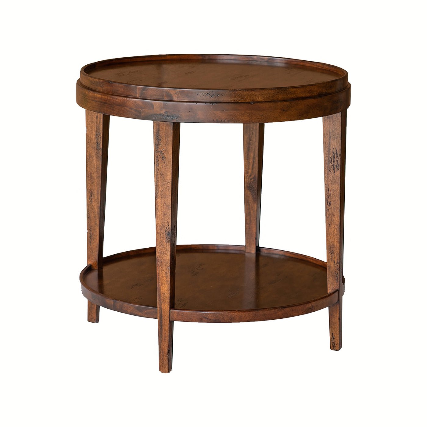 Classic round end table, full view, wooden finish