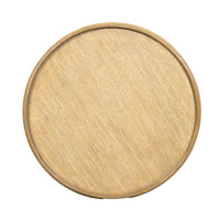 Round end table, top view, wood grain detail.