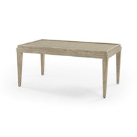 Rustic coffee table angled view on white background.