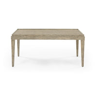 Rustic coffee table front view on white background.