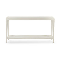Front view of classic white console table.
