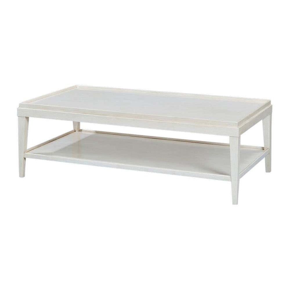 White lacquer rectangular coffee table front view.