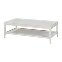 White lacquer rectangular coffee table front view.