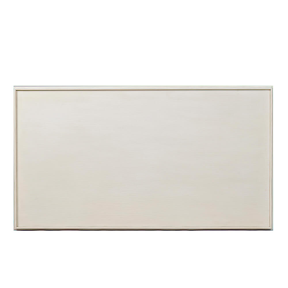 Top view of white lacquer rectangular coffee table surface.