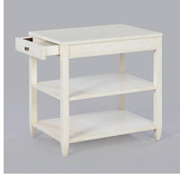 Side table with open drawer, showing storage.