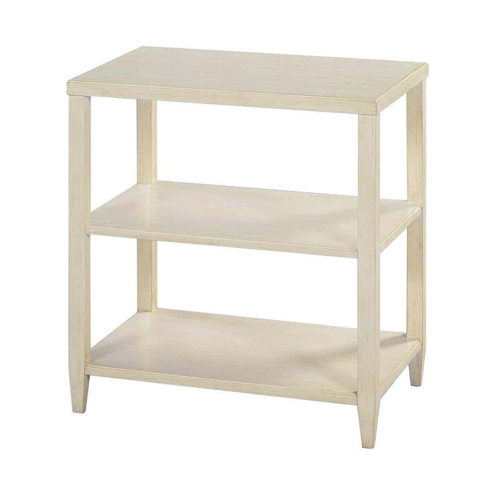 Classic three-tier side table, front view.
