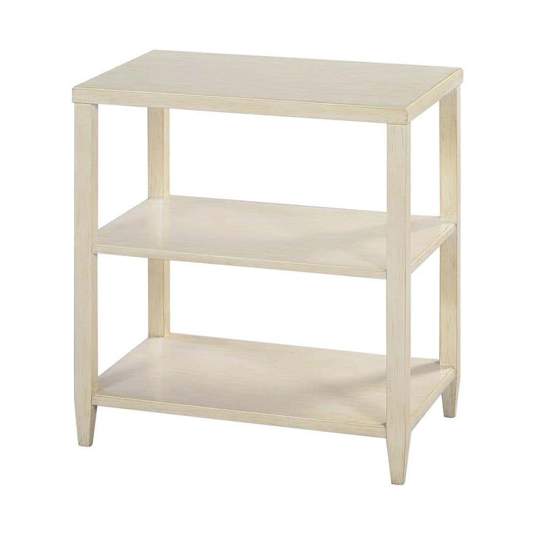 Classic three-tier side table, front view.