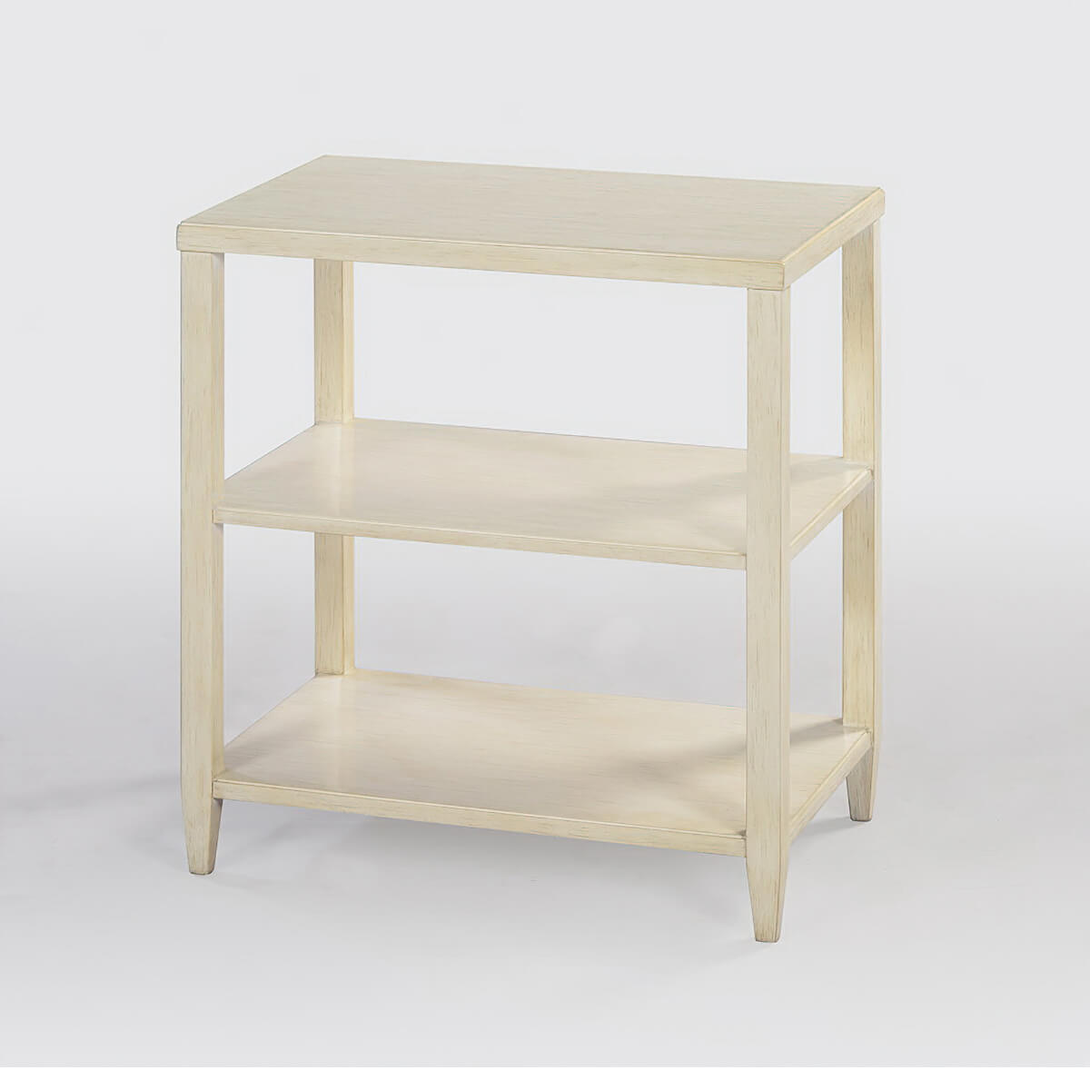 Classic three-tier side table, angled view.