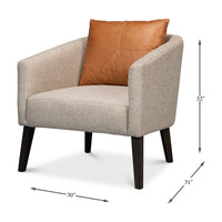 Classic tub chair dimensions illustration with leather pillow.