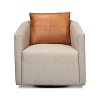 Front view of swivel chair, beige fabric, cushion.
