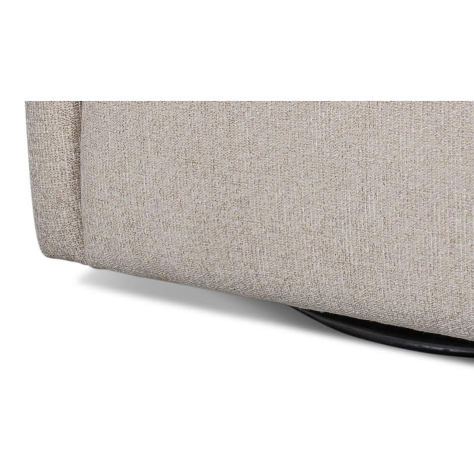 Base detail of swivel chair showing black bottom.