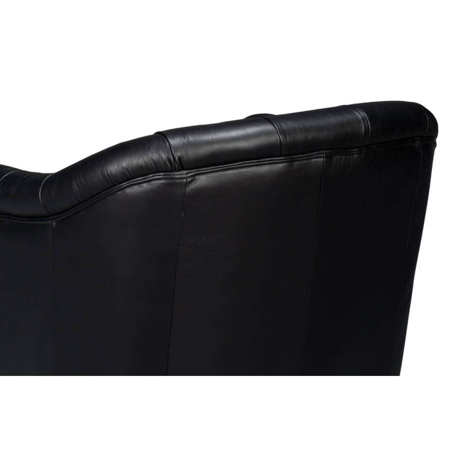 Classic leather armchair, back detail close-up.