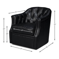 Dimensions of classic tufted black leather armchair.
