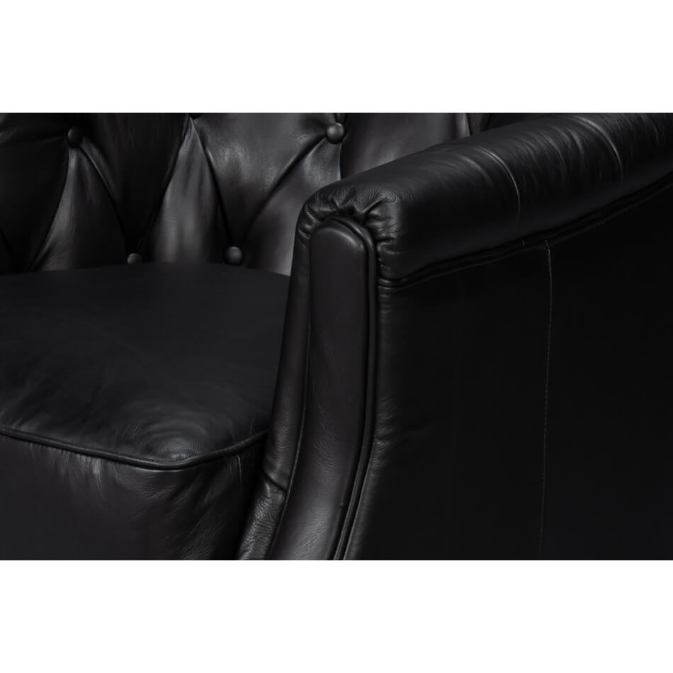 Armrest and seat detail, classic leather armchair.