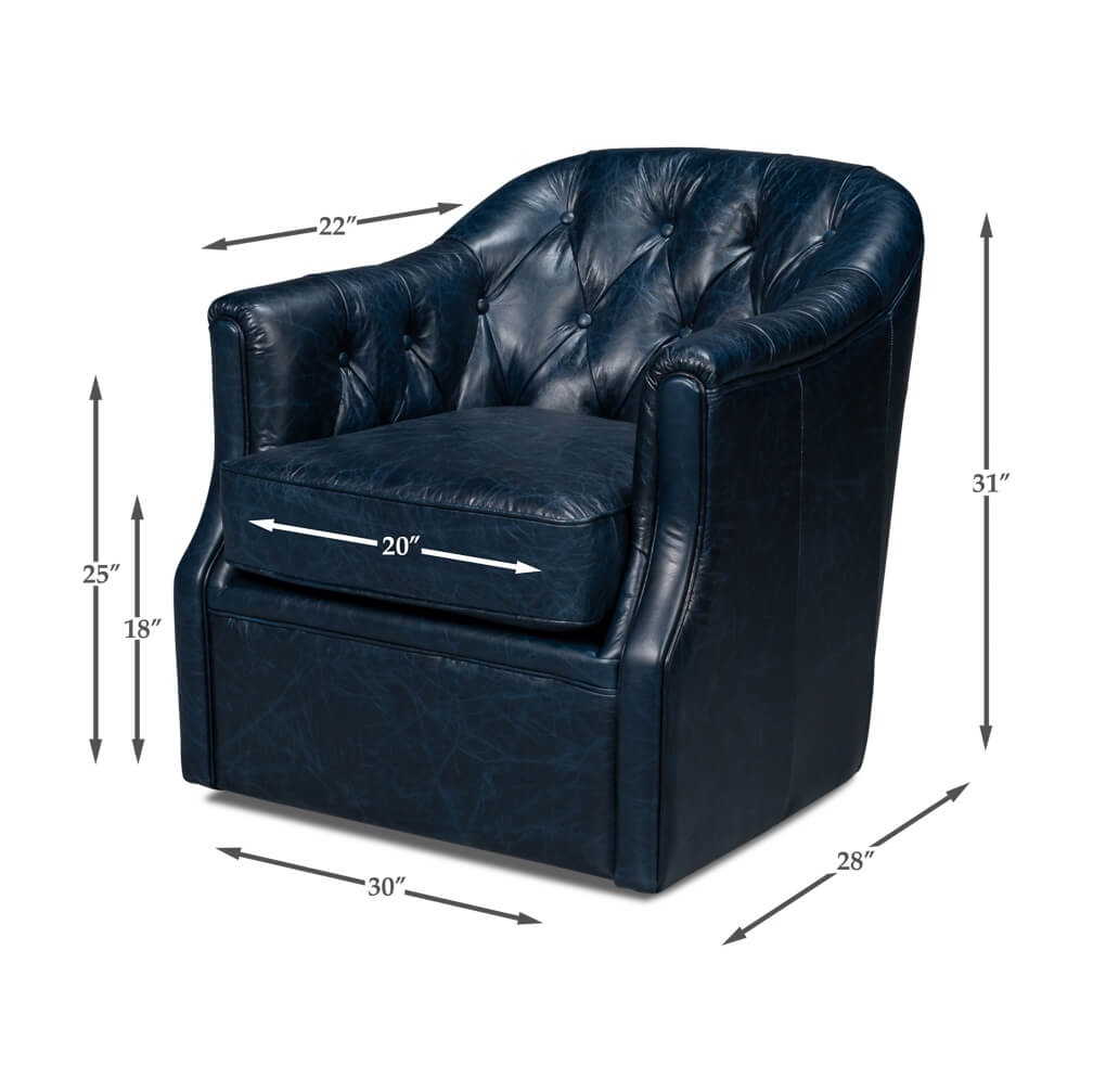 Dimensions and measurements of blue leather armchair.