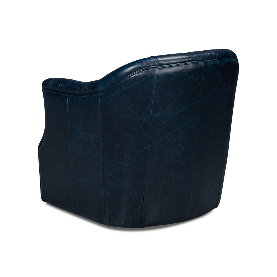 Blue leather armchair, rear angle view.