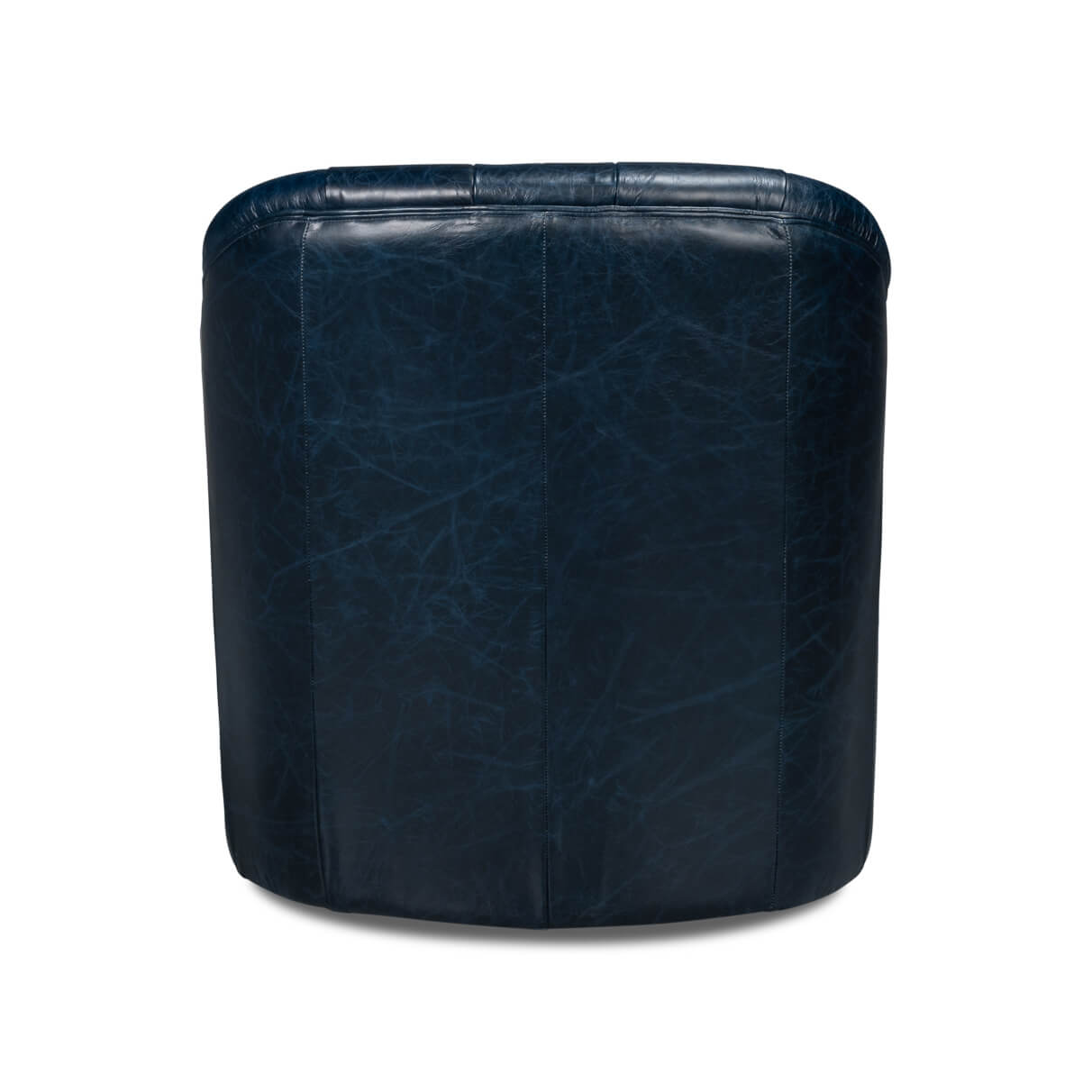 Blue leather armchair, back view.