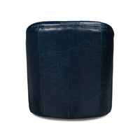 Blue leather armchair, back view.