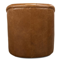 Brown tufted armchair, back view showcasing upholstery.