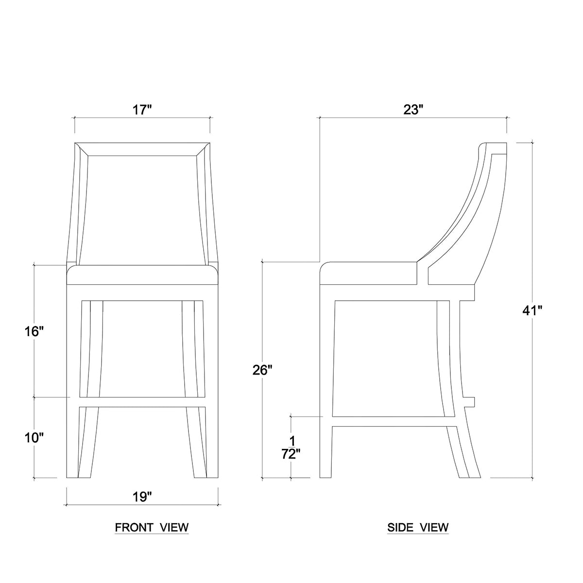 Technical diagram of counter stool dimensions and design.