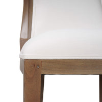 Close-up of cushioned seat on wooden counter stool.