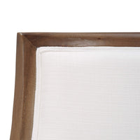 Close-up of counter stool backrest, wooden frame detail.