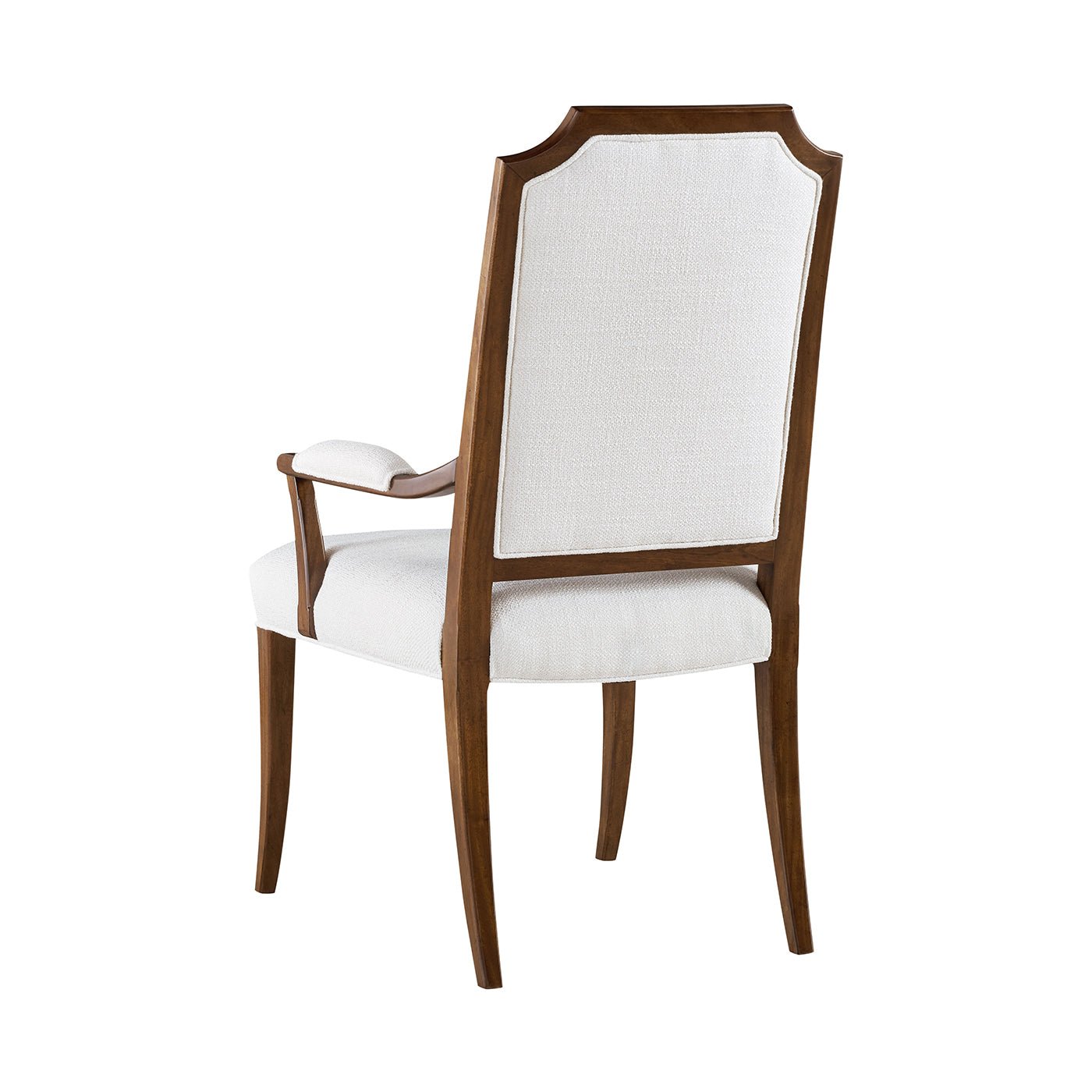 Back view of classic upholstered dining armchair.